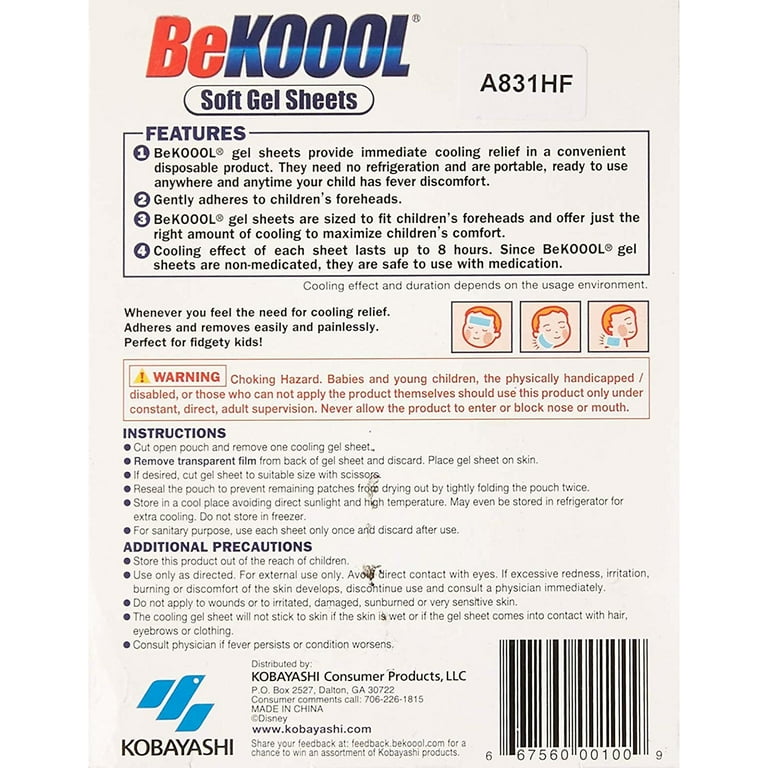 3 Pack Be Koool Fever Cooling Soft Gel Sheets for Kids Disney 4 Sheets Each