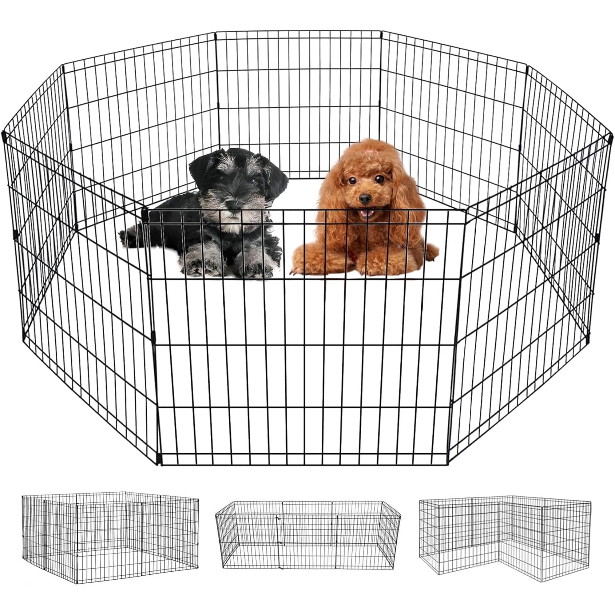 FDW 24 inch Dog Pen Playpen Puppy Pet Playpen 8 Panel Metal Portable Folding Animal Dog Fence,Black
