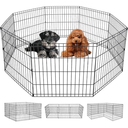 FDW 24 inch Dog Pen Playpen Puppy Pet Playpen 8 Panel Metal Portable Folding Animal Dog Fence,Black