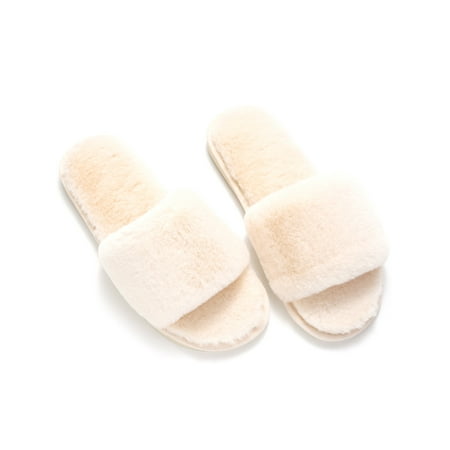 

Fangasis Womens Furry Plush Slippers Fuzzy Slides Flat Shoes Footwear Mules Open Toe