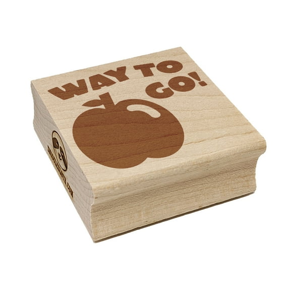 Way to Go with Apple Teacher Motivation Square Rubber Stamp Stamping Scrapbooking Crafting - Small 1.25in