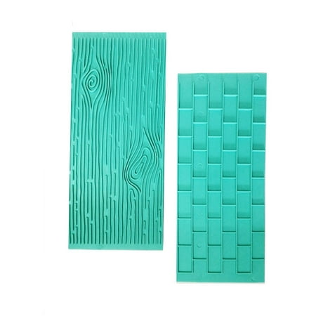 Brick Mat Fondant 1202 Texture 2-Piece Mold Set Tree Bark and Brick Wall Impression Moulds Gum Paste Impression Mat Fondant Cake Decorating Supplies for Cupcake Wedding Cake Decoration(Blue) ()