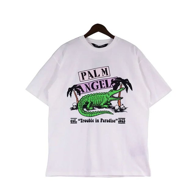 Camiseta de algodón bordada con estampado de Ángel de palma para hombre y mujer, camisa informal de cuello redondo, Tops de pareja, alta calidad, moda de verano, nuevo