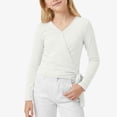 thumbnail image 2 of Ticikt Kids Girl's Tie Wrap Top Long Sleeve V Neck Crop Tops Shirt Slim Fit Dance Fairy Yoga Workout Blouse For,White, 2 of 7