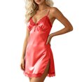 thumbnail image 4 of ZyeKqe Babydoll Lingerie for Women Spaghetti Strap Sleeveless V Neck Side Slit Nightgown Casual Loungewear Sleep Shirts, 4 of 6