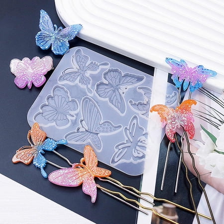DIY Cabochon Silicone Molds Resin Casting Molds for UV Resin Epoxy Resin Jewelry Makings Butterfly 116x95x4mm Inner Diameter: 40-50x25-34mm