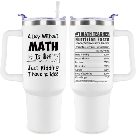 Math Tumbler with Handle For Men 40OZ Math Nutrition Gift Stainless Steel Cups Funny Saying Insulated Tumblers Gifts For Teacher Black and White Math Mugs with Non-Slip