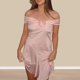 thumbnail image 1 of Vestido Vestido corto rosa con flores en 3D, con hombros descubiertos, para mujer, color sólido, estilo Y2K, atuendo diario Cgtredaw Rosa T M para Mujer, 1 of 1