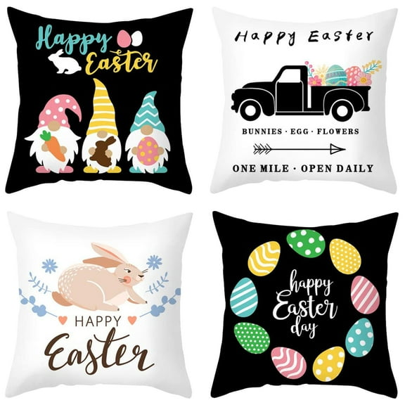 JeashCHAT Easter Pillow Covers 18x18 Set of 4 Easter Decorations for Spring Farmhouse Pillows Easter Decorative Throw Pillows Buffalo Plaid Bunny Eggs Throw Cushion Case for Home Decor