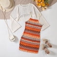 thumbnail image 6 of LIIPEE Girls Outfit Sets Summer Casual Solid Color Long Sleeve Crew Neck Sun Tops Striped Knitted Pinafore Dress 2 Piece Set Kids Children Cute Comfortable Breathable Fashion Outfits,7-8 Years, 6 of 9