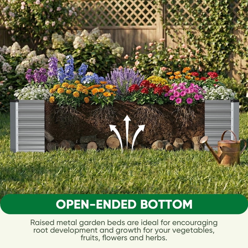 Parkwell 6x3x2ft Raised Garden Bed Outdoor, Backyard Oval Metal Planter Box for Vegetables, Flowers - Sliver