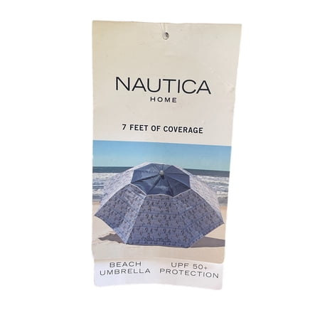 Nautica 7  Sand Anchor & Carry Bag Beach Umbrella  UPF 50+  Sailboat