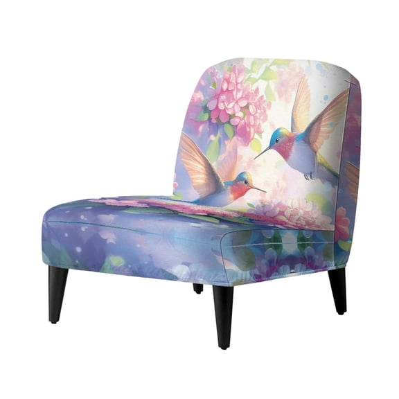 HELLHERO Hummingbirds and Hydrangeas Armless Accent Chair Cover, Anti Scratch Stain Protection Armless Chair Slipcover for Hotel Living Room
