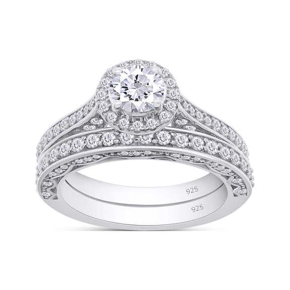 AFFY 1.25CT Round Moissanite Diamond Halo Bridal Ring Set for Women 14K White Gold over Silver-4