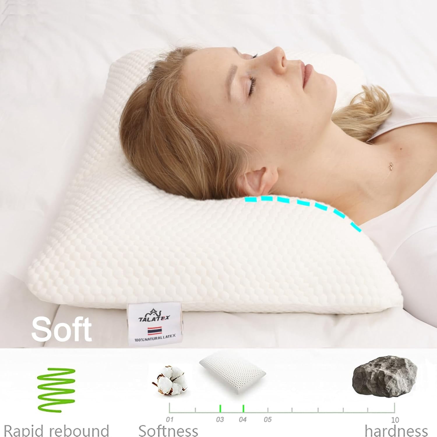 Talatex 2.7" Ultra Thin Natural Latex Pillow, Low Profile Flat Pillow for Stomach & Back Sleepers, Breathable Cervical Neck Support