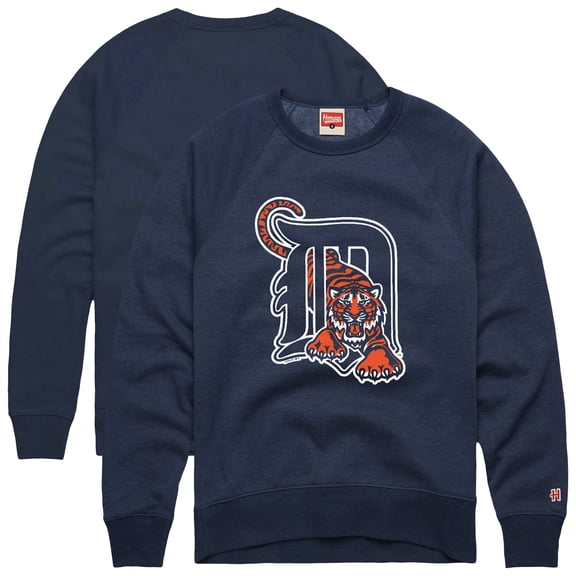 Men's-Homage Navy Detroit Tigers Retro Tri-Blend Pullover Sweatshirt