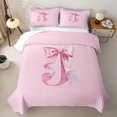 thumbnail image 2 of Manfei Pink Watercolor Bow Letter J Twin Quilt Set for Girls, Cute Initial Bows Twin Coverlet Set, 2 of 7