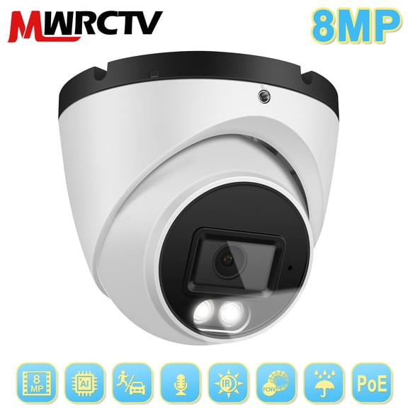 MWRCTV 4K Security Audio Dome Camera 8MP (2160P) Smart Dual Light PoE Turret AI Human Detection 2.8mm 106 Wide Angle Lens Color Night Vision Built-in Mic IP67 Waterproof Compatible with NVR