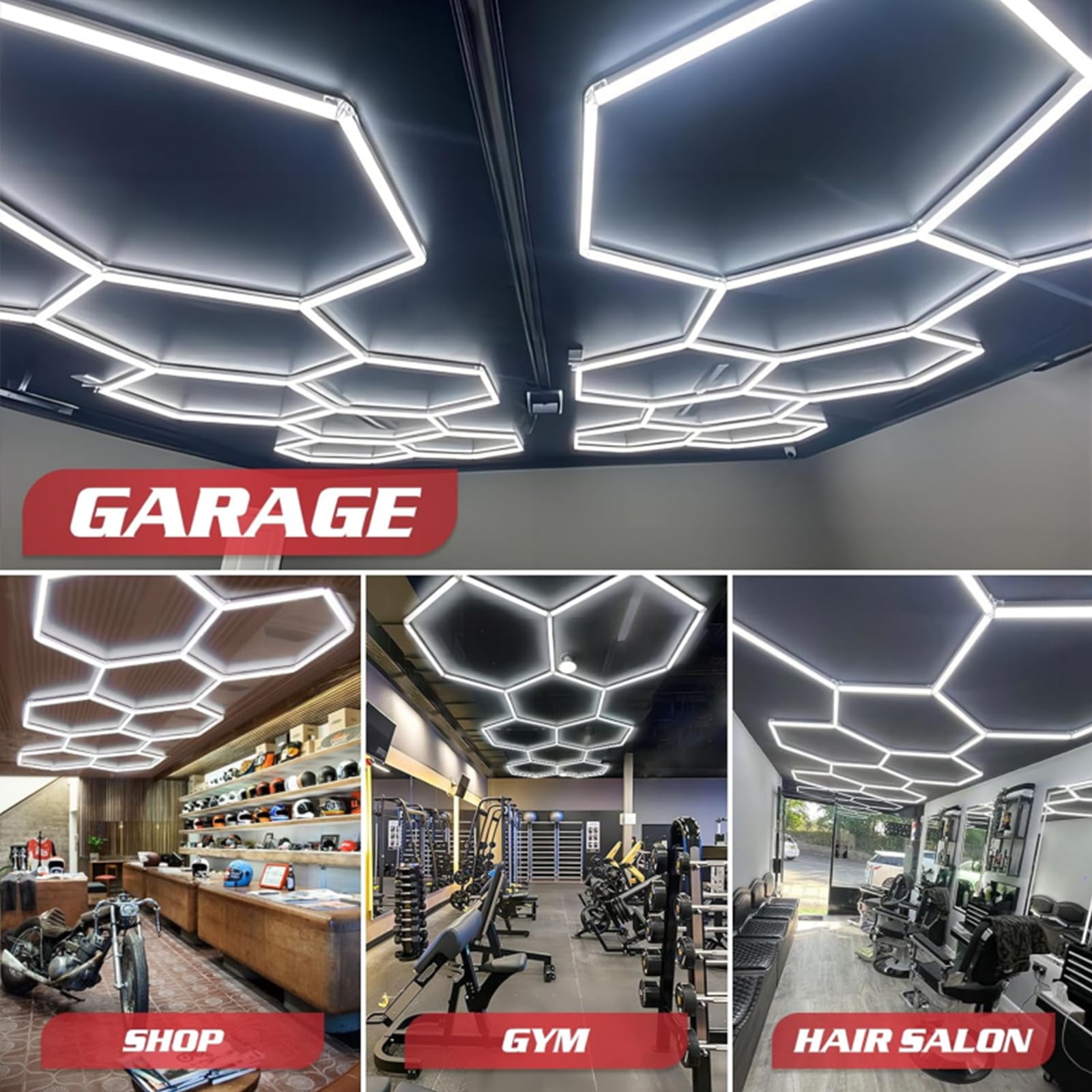 Hexagon Garage Lights 280W 30400LM, 8 Grids LED Garage Hexagon Lights, 6500K Super Bright Honeycomb Lights Ceiling for Garage, Warehouse, Car Detailing Shop, Exhibition Hall, Gym