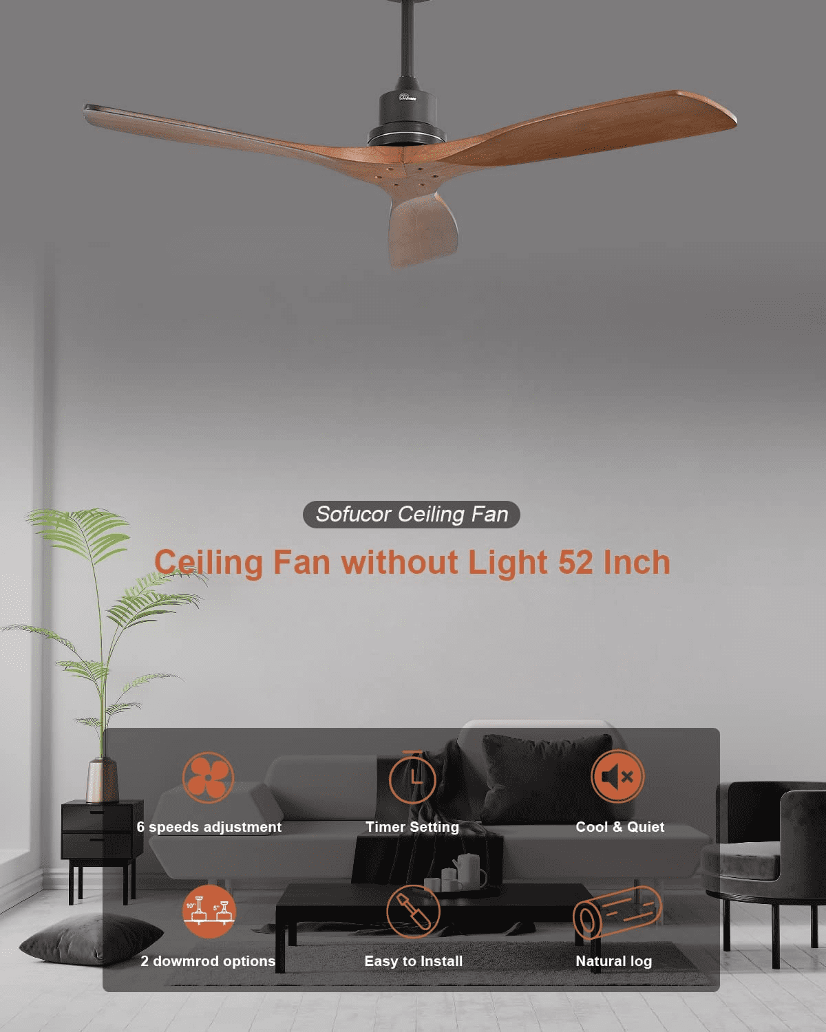 Sofucor 52 Modern Ceiling Fan Without