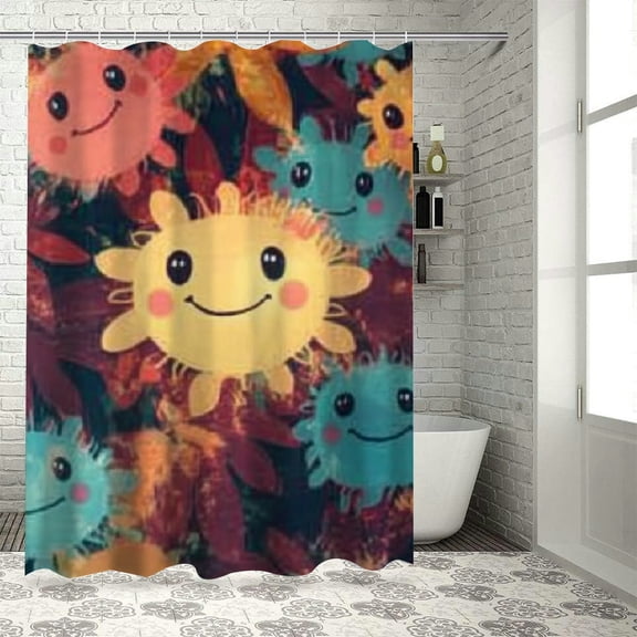 BCIIG Smiley Face Shower Curtain 100% Polyester with Hooks 36"x72