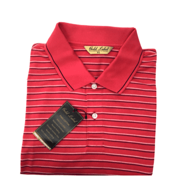 Roundtree and Yorke Gold Label Men's Striped Cotton Polo Shirt, Berry, XL