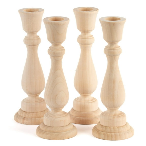 Set of 4 Unfinished Wooden Candle Sticks - For DIY Everyday Decor