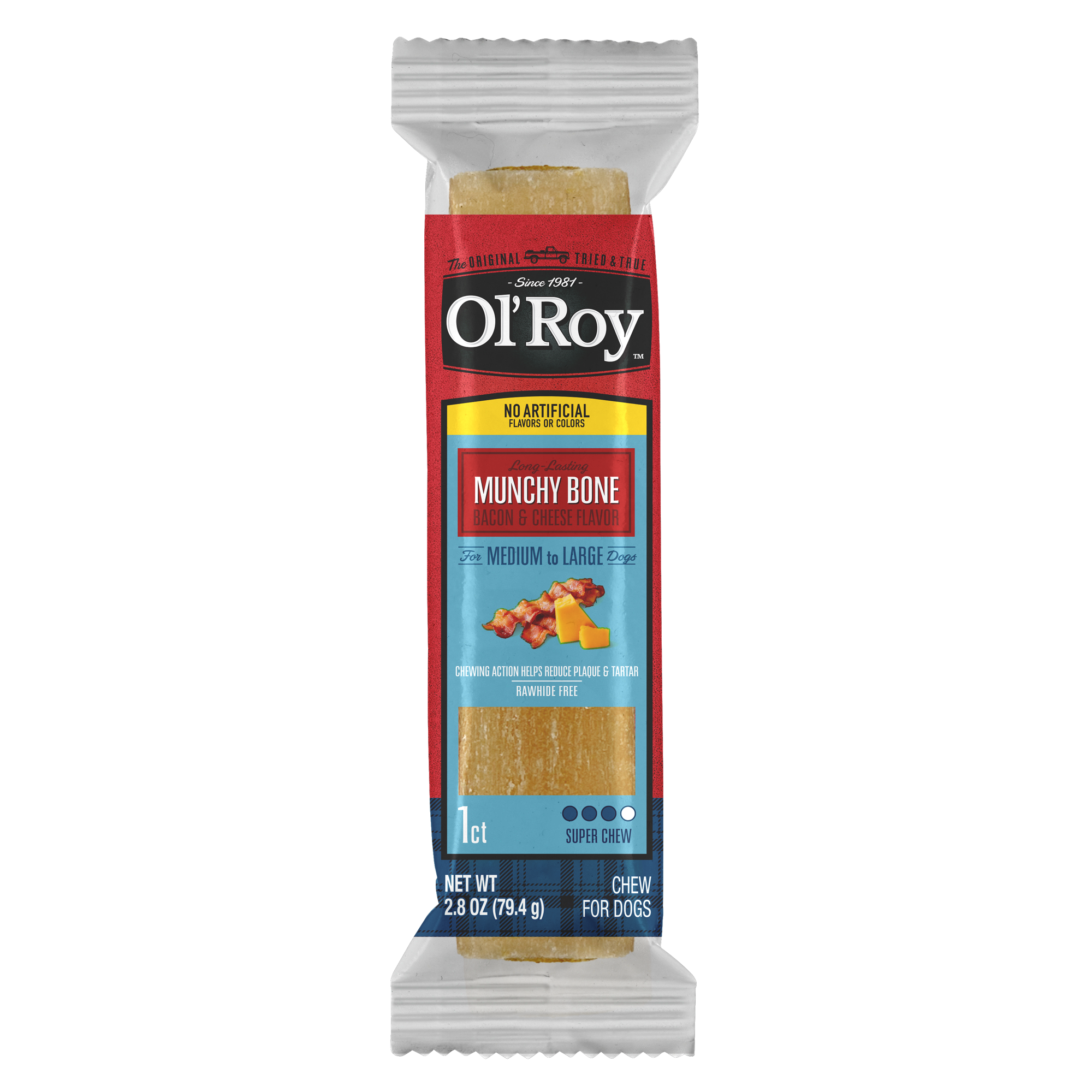 Ol' Roy Munchy Bone Dog Treats, Bacon and Cheese, 2.8 oz, 1 Count