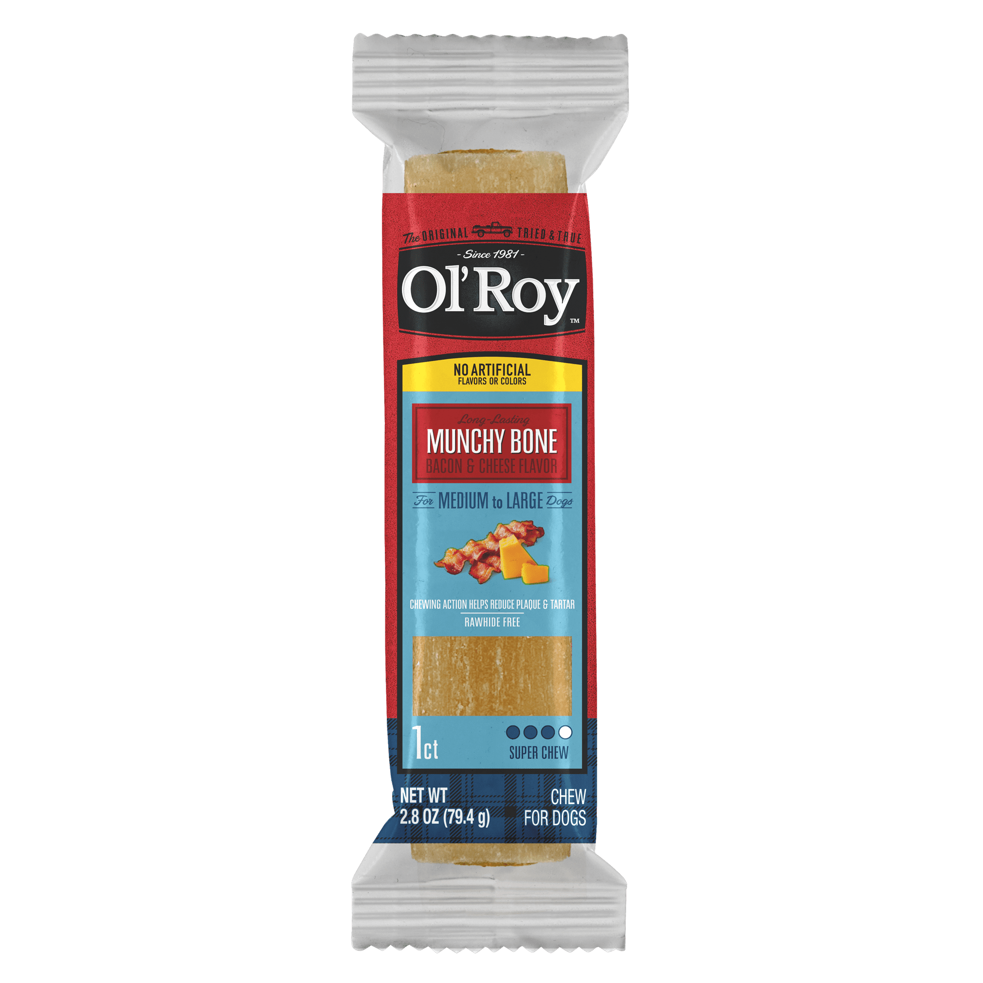 Ol' Roy Munchy Bone Dog Treats, Bacon and Cheese, 2.8 oz, 1 Count