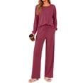 thumbnail image 2 of Weekease 2 Piece Pajama Set for Women Crew Neck Long Sleeve Tops Drawstring Pants Casual Sleepwear Fall Nightwear with Pockets, 2 of 7