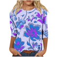 thumbnail image 2 of SOOMLON Womens 3/4 Sleeve Summer Tops Plus Size Tunic Cotton Tops Casual Crewneck Shirts Cute Daisy Print T Shirts 2025 Fashion Spring Summer Ladies Tops Loose Fit Y2k Basic Outfits Pullover Purple L, 2 of 4
