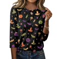 thumbnail image 6 of Womens Halloween Shirts Spooky 3/4 Sleeve T Shirts Funny Halloween Ghost Pumpkin Printed Tops Horror O Neck Pullover Three Quarter Length Blouse,3XL, 6 of 7