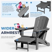 KINGYES Folding Adirondack Chair set of 2, Adjustable Backrest with Pull-Out Footrest & 4-in-1 Mobile Phone, Tablet, Cup Holder Tray, HDPE Plastic Adirondack Chair for Patio Garden Outdoors Fire Pit