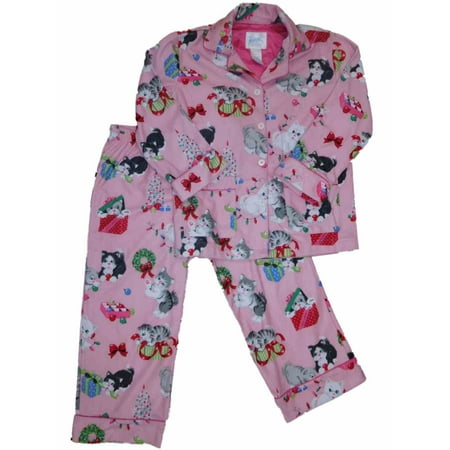 Nick & Nora - Girls Playful Kitty Cat Christmas Pajamas Kitten & Xmas