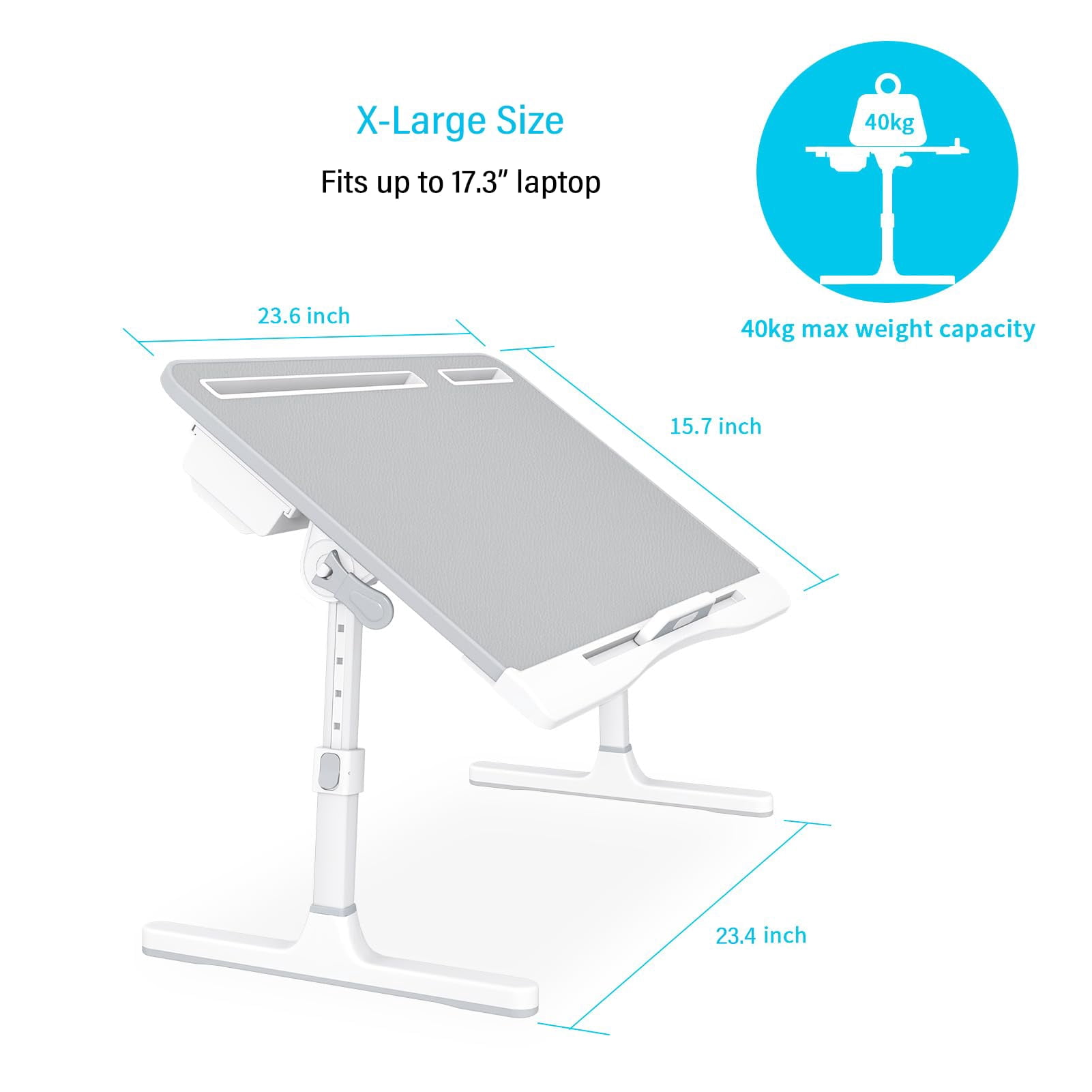 Foldable Laptop Bed Tray Desk With Extral Drawstring Bag  Adjustable Table Heights And Angles Lap For Eating Working Writing Gaming Drawing 2 Drawers(grey)