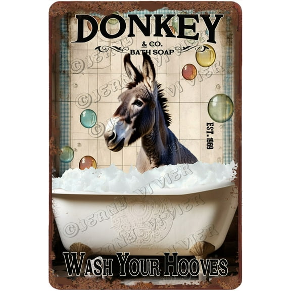 Funny Donkey Decor Vintage Bathroom and Bathtub Metal Tin Sign Decor Pet lovers Gift Farm Home Bar Bathroom Man Cave Retro Wall Art Poster Sign Accessories 12"x8"
