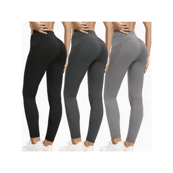 3 Pack Women High Waist Yoga Leggings, Stretch Workout Athletic Pants with Side Pockets