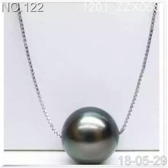 K-KED AAA 11-12MM TAHITIAN BLACK PEARL PENDANT NECKLACE 925 silver