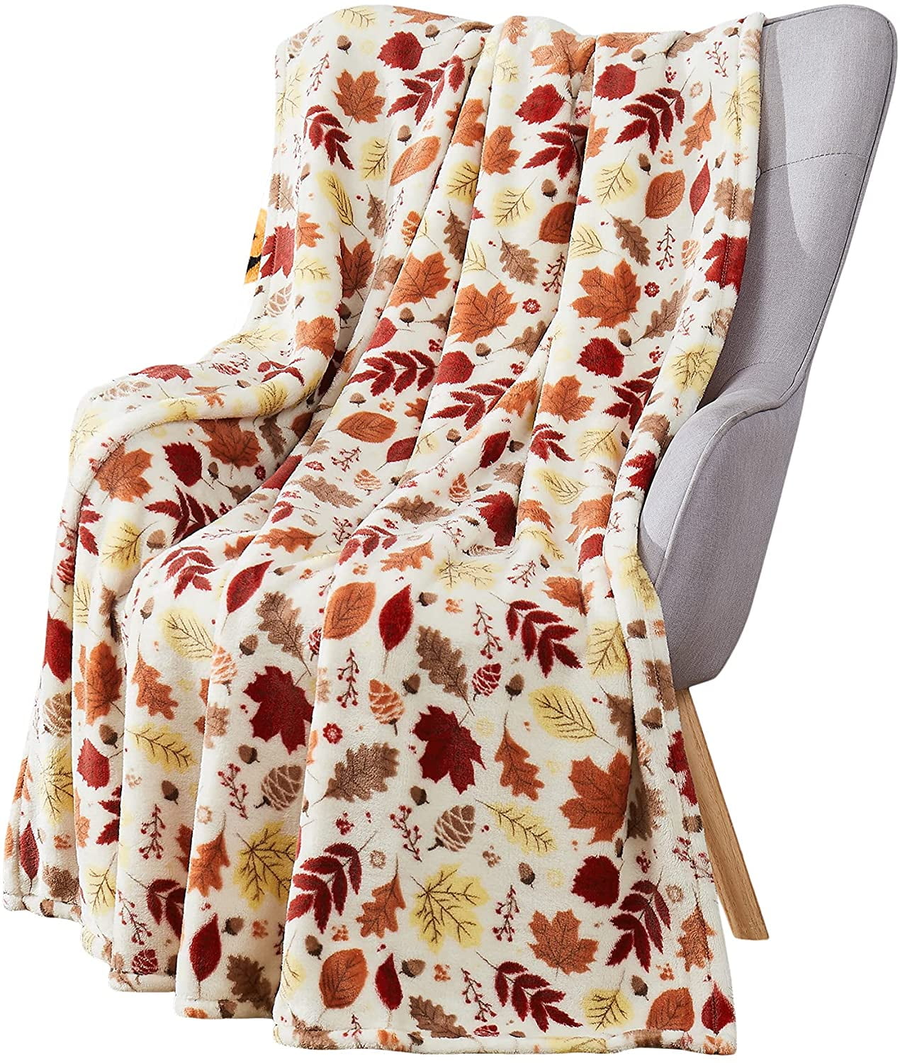 Fall Throw Blanket Warm Autumn Red Yellow Brown Beiges Colors, Leaves