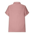 thumbnail image 3 of Raeneomay Button Down Shirts for Women Solid V-Ncek Short Sleeved Solid Color Short Sleeved Solid Color Double Pocket Pullover Shirt Loose Cotton Linen Shirt Short Sleeved V-Ncek Top/Shirt, 3 of 5