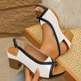 thumbnail image 2 of KIJBLAE Women's Color Block Peep Toe Sandals, Open Toe Single Strap Style, Chunky High Heel Trendy Beach Summer Vacation Shoes White 40, 2 of 6