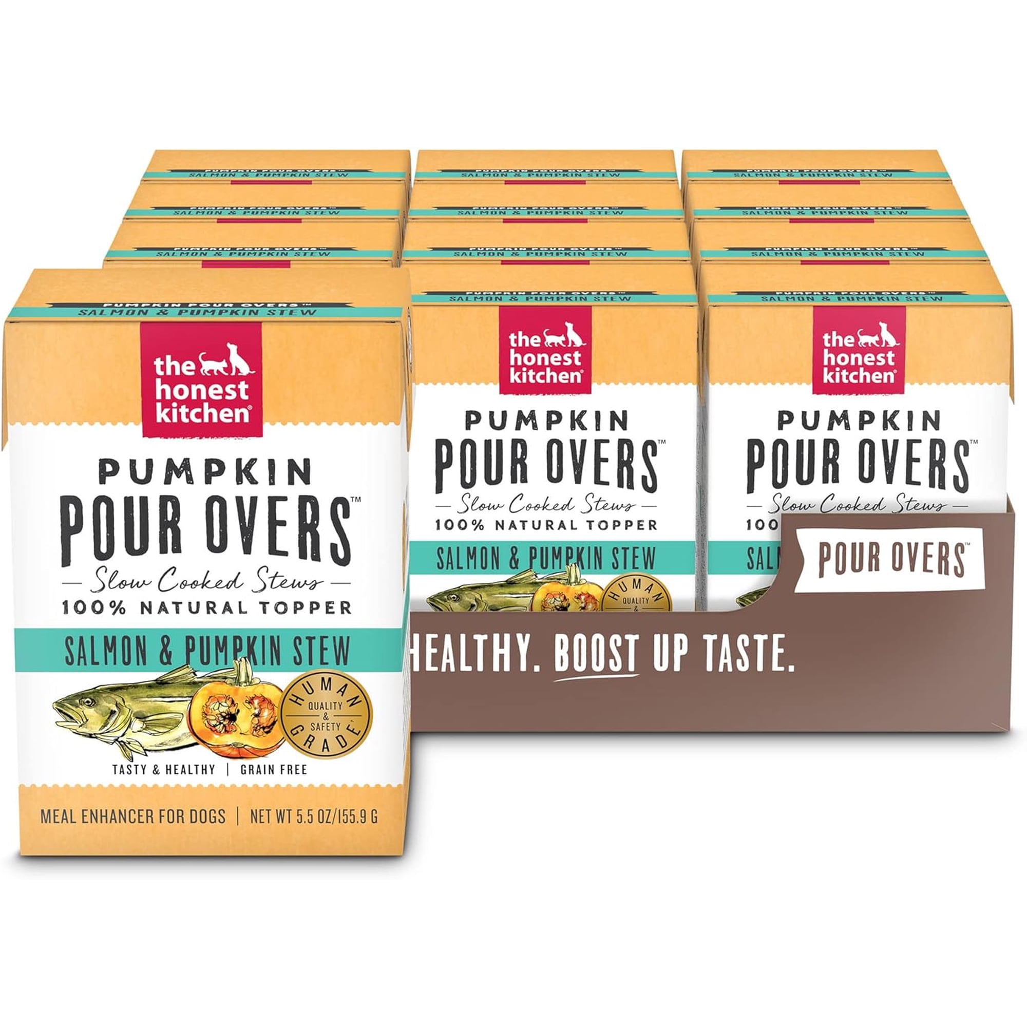 The Honest Kitchen Human Grade Toppers Pumpkin POUR OVERS Salmon & Pumpkin Stew Topper, 5.5 oz, Case of 12