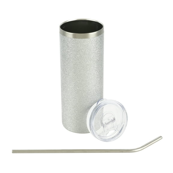 Silver Glitter Stainless Steel Sublimation Tumbler by Make Market – 20oz Vacuum Insulated Drinkware with Lid & Straw - BPA Free - Customizable for Heat Transfer - Hand Wash Only - 8 Pack