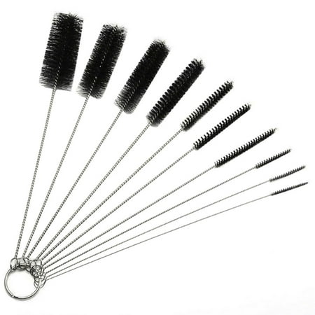 

10 Pcs/set Brush Tube Cleaning Nylon Brush Bottle Straw Washing Tool Kit with Keyring Black