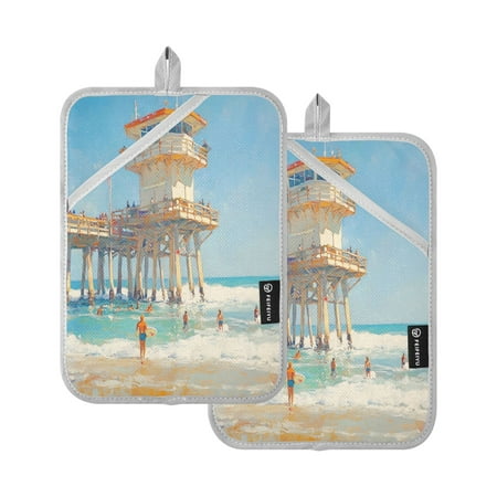 BZSMCE Pot Holder Oven Mitts Cooking baking Huntington Beach 5 Creative Pattern Size:7x9.8in