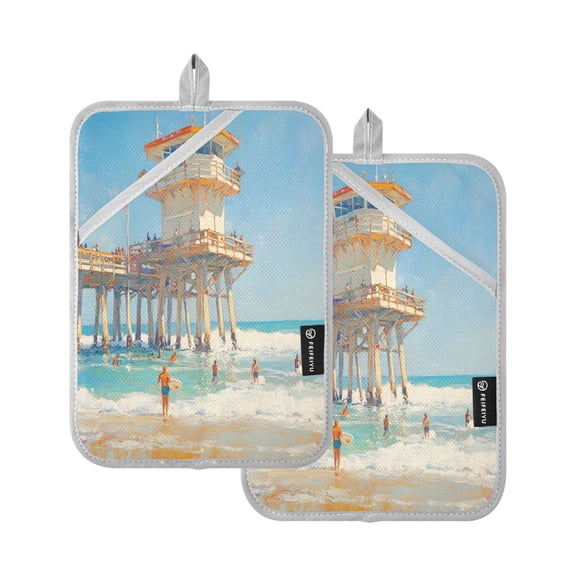 BZSMCE Pot Holder Oven Mitts Cooking baking Huntington Beach 5 Creative Pattern Size:7x9.8in