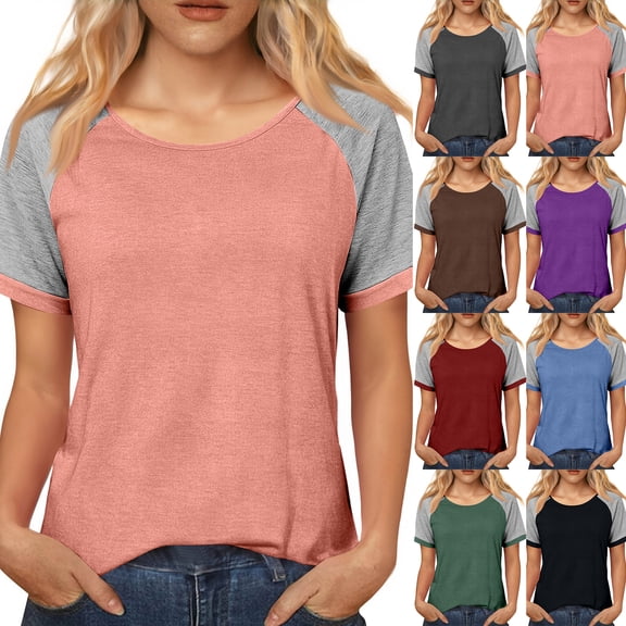 WULMLEO Women's Color Block Raglan Sleeve T-Shirt Casual Crew Neck Baseball Tee Soft Lightweight Tops for Summer Daily Wear Pink M