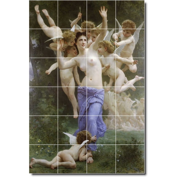 Ceramic Tile Mural-William Bouguereau Nudes Custom Tile Mural 3. 17" w x 25.5" h using (24) 4.25 x 4.25 ceramic tiles
