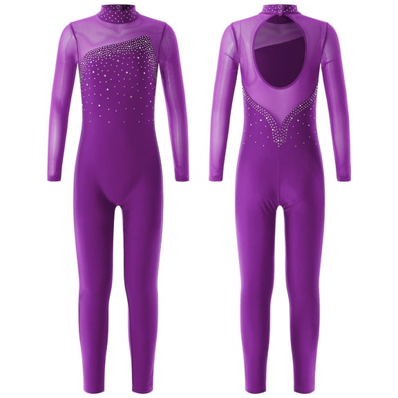 Aislor Girls Turtleneck Long Sleeve Hollow Back Gymnastics Ballet Leotard Skating Unitard Bodysuit Dancewear