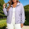 thumbnail image 3 of XPMWRP Women Plus Size Oversized Hooded Lightweight Zip Up Windbreaker Jacket Elastic Cuff Casual Daily Outer Coat Purple L, 3 of 9